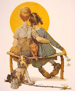 Boy and girl gazing al the moon (puppy love) Reproduction