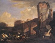 Italianate Landscape with a River and an Arched Bridge c. 1648 Reproduction