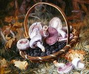 A Basket of Wild Mushrooms and Blackberries Reproduction