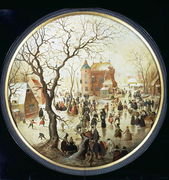 Winter Scene with Skaters near a Castle c.1608-09 Reproduction