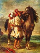 Arab Saddling his Horse 1855 Reproduction