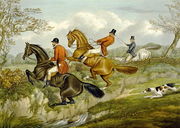 Scrambling Over a Hedge, plate from 'The Right and The Wrong Sort', in Fores Hunting Sketches 1859 Reproduction