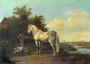 A Grey Horse and a Goat in a River Landscape Reproduction