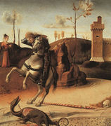 Pesaro Altarpiece, detail of the predella featuring St. George Fighting the Dragon 1470s Reproduction