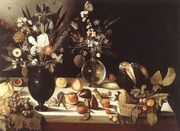 A Table Laden with Flowers and Fruit 1600-10 Reproduction